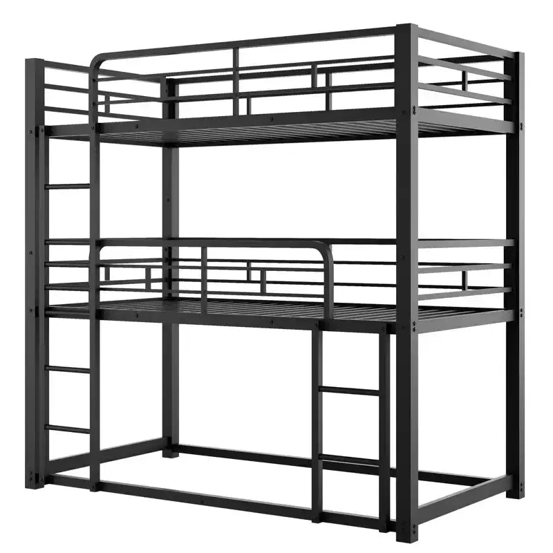 Lit superposé triple Whisen en métal, taille double, avec 2 échelles et garde-corps
