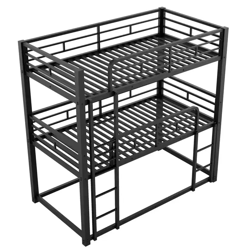 Lit superposé triple Whisen en métal, taille double, avec 2 échelles et garde-corps