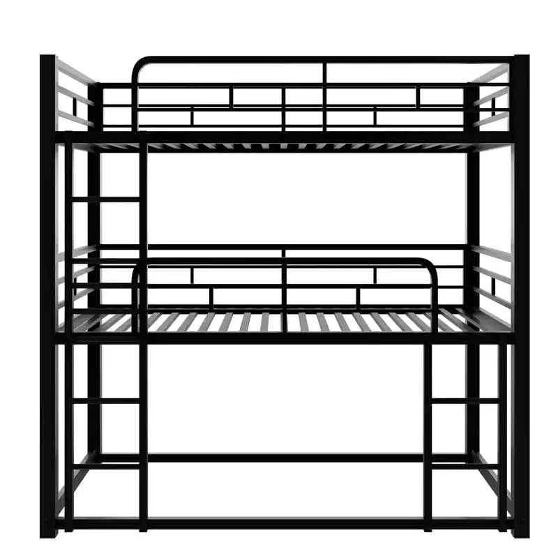 Lit superposé triple Whisen en métal, taille double, avec 2 échelles et garde-corps