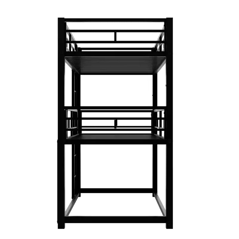 Lit superposé triple Whisen en métal, taille double, avec 2 échelles et garde-corps