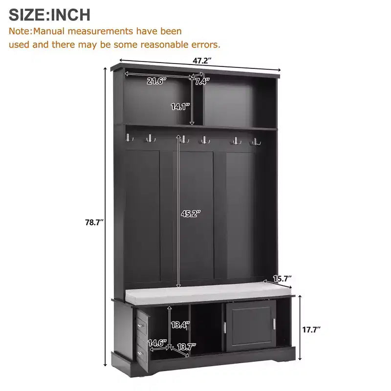 Meuble d'entrée 3-en-1 Whisen Elegant Style avec portes coulissantes, 6 patères et rangement à chaussures