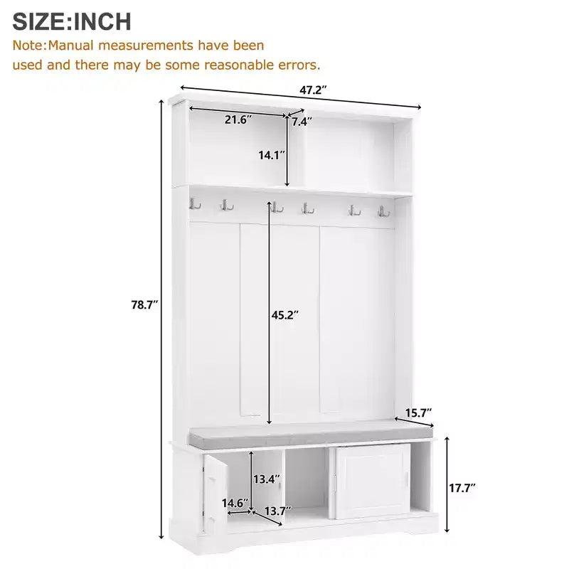 Meuble d'entrée 3-en-1 Whisen Elegant Style avec portes coulissantes, 6 patères et rangement à chaussures