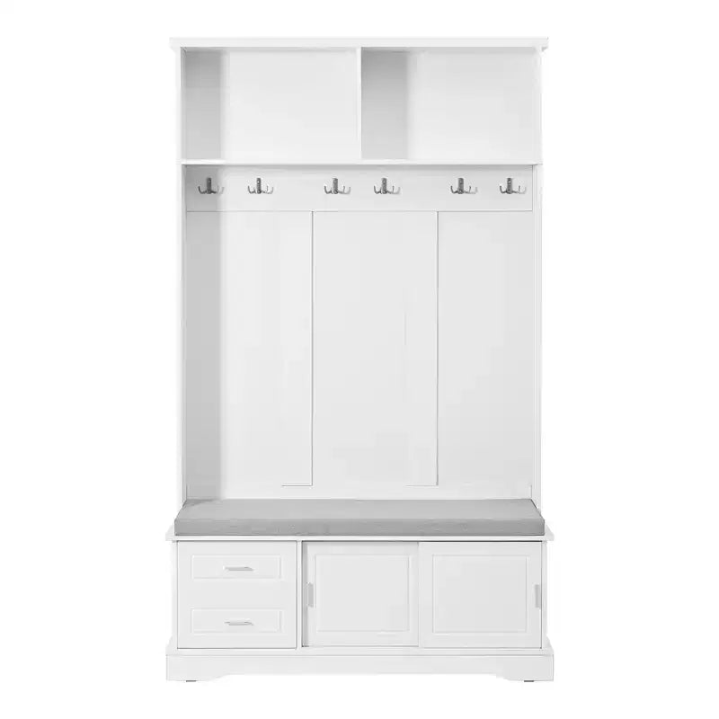 Meuble d'entrée 3-en-1 Whisen Elegant Style avec portes coulissantes, 6 patères et rangement à chaussures