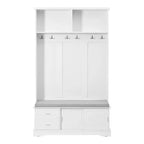 Meuble d'entrée 3-en-1 Whisen Elegant Style avec portes coulissantes, 6 patères et rangement à chaussures