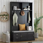 Meuble d'entrée 3-en-1 Whisen Elegant Style avec portes coulissantes, 6 patères et rangement à chaussures
