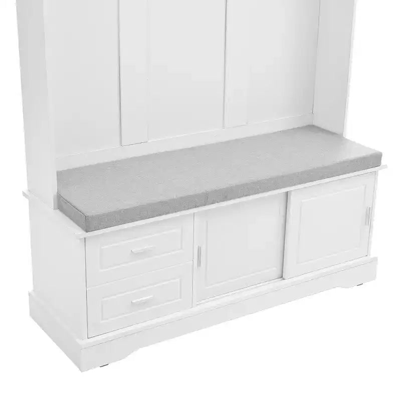 Meuble d'entrée 3-en-1 Whisen Elegant Style avec portes coulissantes, 6 patères et rangement à chaussures