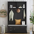 Whisen Elegant Style 3-in-1 Hall Tree with Sliding Doors, 6 Hooks and Shoe Storage