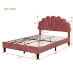 Lit plateforme tapissier pleine grandeur rouge pâte de haricot avec tête de lit florale en velours
