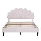 Lit plateforme tapissier pleine grandeur rouge pâte de haricot avec tête de lit florale en velours