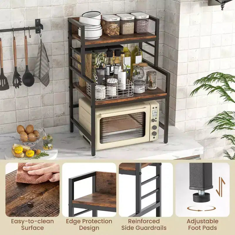 Meuble de Rangement à Micro-Ondes Costway à 3 Niveaux avec Étagères de Rangement, Cadre Métallique Robuste