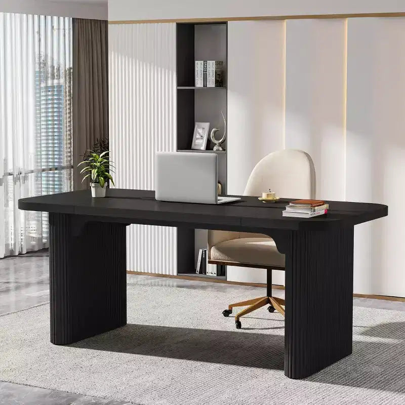 Bureau de direction Lantine 62, grand bureau d'ordinateur avec double caisson, table d'écriture rectangulaire moderne et simple pour bureau à domicile