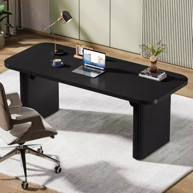 Bureau de direction Lantine 62, grand bureau d'ordinateur avec double caisson, table d'écriture rectangulaire moderne et simple pour bureau à domicile
