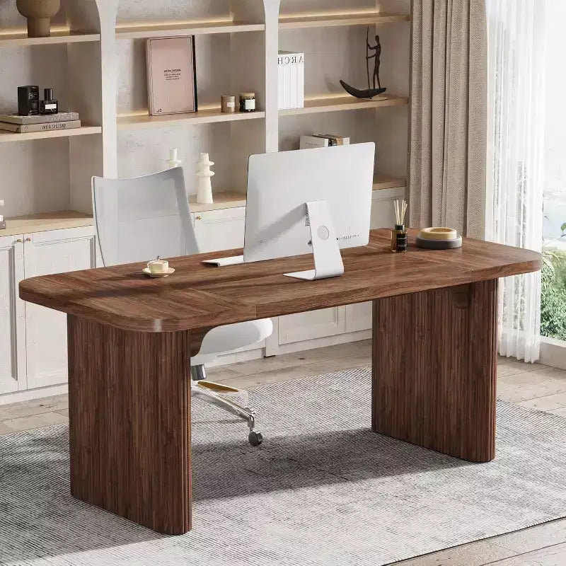 Bureau de direction Lantine 62, grand bureau d'ordinateur avec double caisson, table d'écriture rectangulaire moderne et simple pour bureau à domicile
