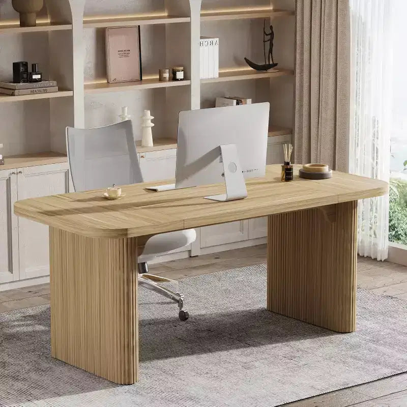 Bureau de direction Lantine 62, grand bureau d'ordinateur avec double caisson, table d'écriture rectangulaire moderne et simple pour bureau à domicile