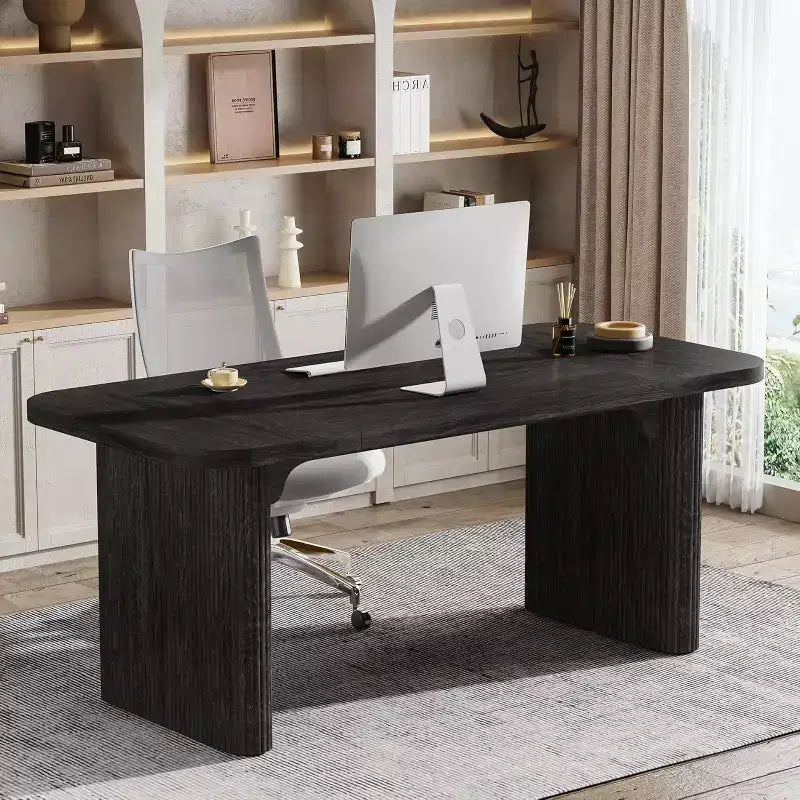 Bureau de direction Lantine 62, grand bureau d'ordinateur avec double caisson, table d'écriture rectangulaire moderne et simple pour bureau à domicile