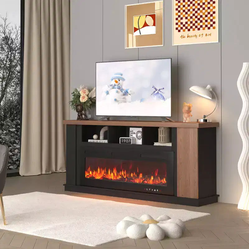 Meuble TV EROMMY 70 pour téléviseurs jusqu'à 80 pouces avec étagères de rangement ouvertes et placards
