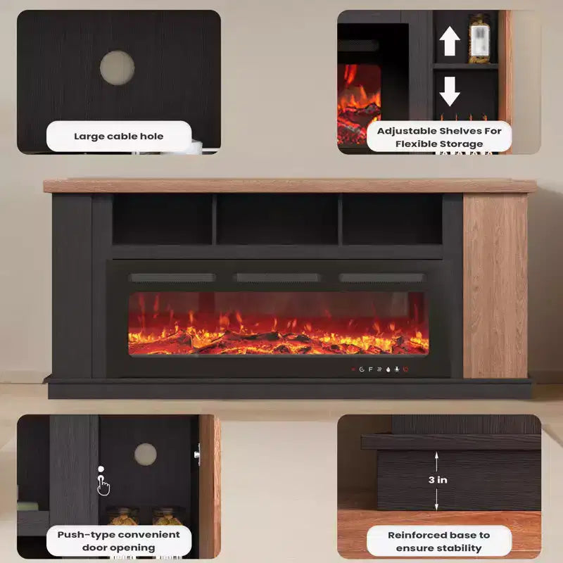 Meuble TV EROMMY 70 pour téléviseurs jusqu'à 80 pouces avec étagères de rangement ouvertes et placards