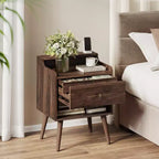 Tables de chevet, lot de 2, avec tiroirs cachés, tables d'appoint de style Mid-Century avec pieds en bois massif