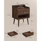 Tables de chevet, lot de 2, avec tiroirs cachés, tables d'appoint de style Mid-Century avec pieds en bois massif