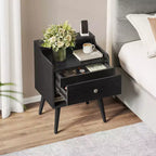 Tables de chevet, lot de 2, avec tiroirs cachés, tables d'appoint de style Mid-Century avec pieds en bois massif