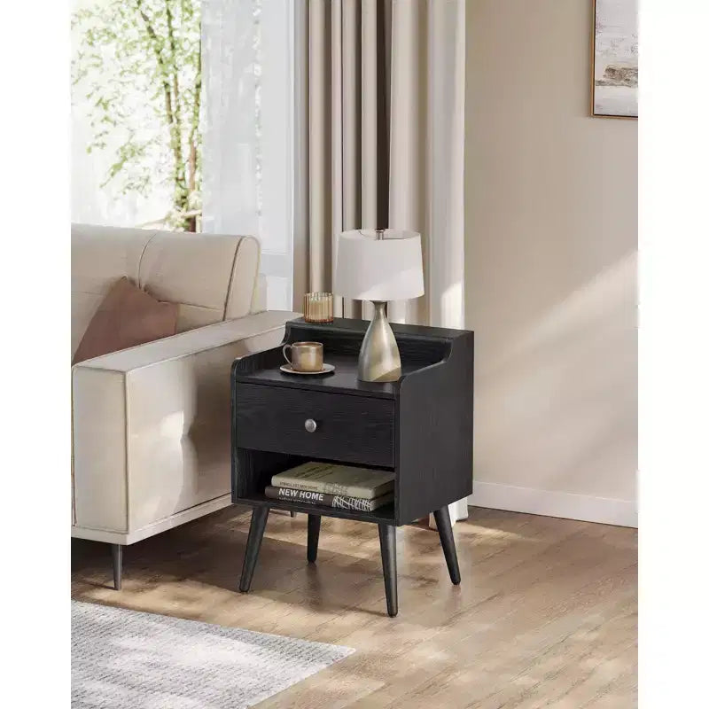 Tables de chevet, lot de 2, avec tiroirs cachés, tables d'appoint de style Mid-Century avec pieds en bois massif