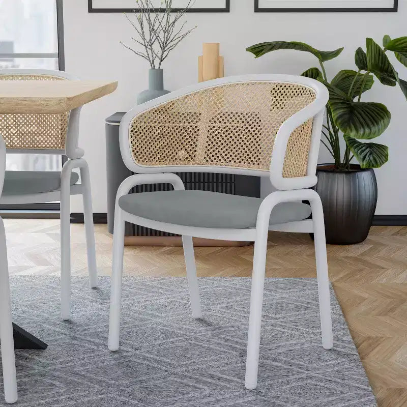 LeisureMod Ervilla Lot de 2 chaises de salle à manger en osier avec dossier en U, sièges en cuir et cadres en acier - Assise moderne pour cuisine, salle à manger, café