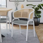 LeisureMod Ervilla Lot de 2 chaises de salle à manger en osier avec dossier en U, sièges en cuir et cadres en acier - Assise moderne pour cuisine, salle à manger, café