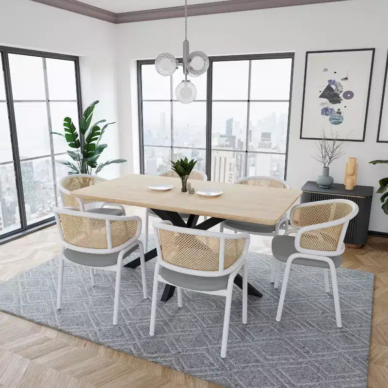 LeisureMod Ervilla Lot de 2 chaises de salle à manger en osier avec dossier en U, sièges en cuir et cadres en acier - Assise moderne pour cuisine, salle à manger, café