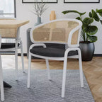 LeisureMod Ervilla Lot de 2 chaises de salle à manger en osier avec dossier en U, sièges en cuir et cadres en acier - Assise moderne pour cuisine, salle à manger, café