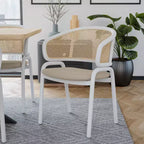 LeisureMod Ervilla Lot de 2 chaises de salle à manger en osier avec dossier en U, sièges en cuir et cadres en acier - Assise moderne pour cuisine, salle à manger, café
