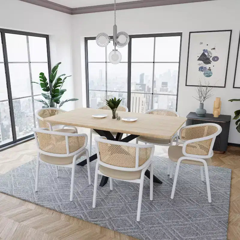 LeisureMod Ervilla Lot de 2 chaises de salle à manger en osier avec dossier en U, sièges en cuir et cadres en acier - Assise moderne pour cuisine, salle à manger, café