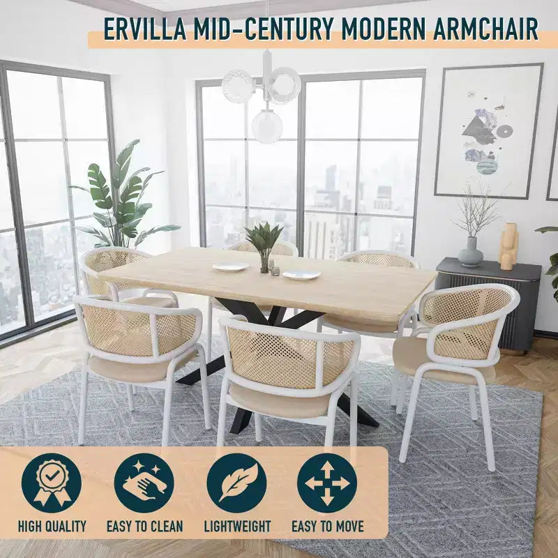 LeisureMod Ervilla Lot de 2 chaises de salle à manger en osier avec dossier en U, sièges en cuir et cadres en acier - Assise moderne pour cuisine, salle à manger, café