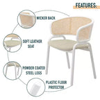 LeisureMod Ervilla Lot de 2 chaises de salle à manger en osier avec dossier en U, sièges en cuir et cadres en acier - Assise moderne pour cuisine, salle à manger, café