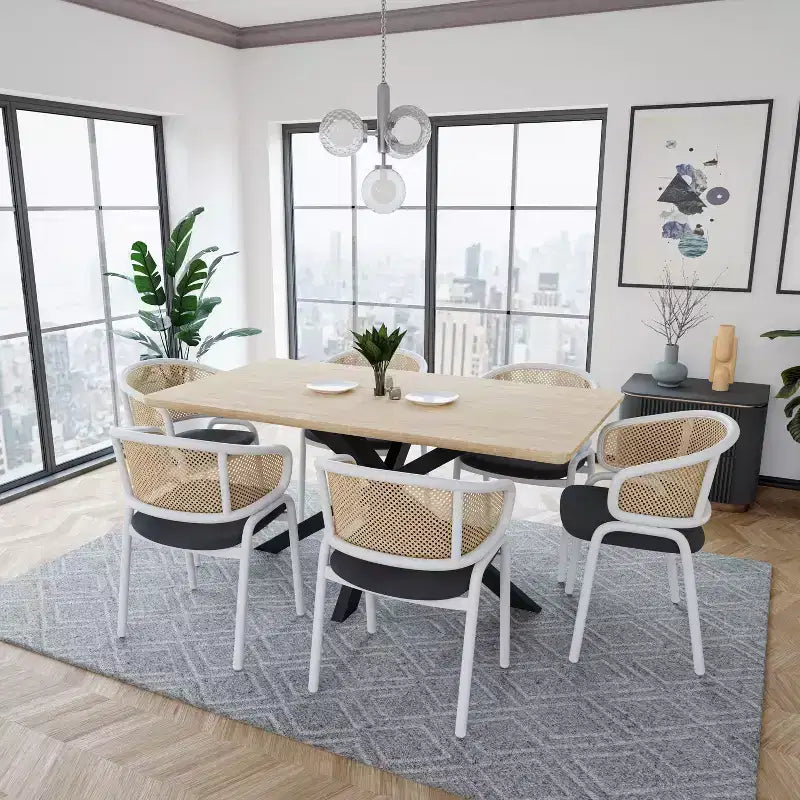 LeisureMod Ervilla Lot de 2 chaises de salle à manger en osier avec dossier en U, sièges en cuir et cadres en acier - Assise moderne pour cuisine, salle à manger, café
