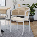 LeisureMod Ervilla Lot de 2 chaises de salle à manger en osier avec dossier en U, sièges en cuir et cadres en acier - Assise moderne pour cuisine, salle à manger, café