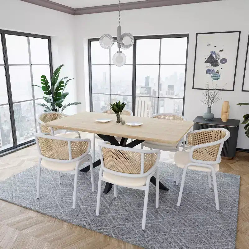 LeisureMod Ervilla Lot de 2 chaises de salle à manger en osier avec dossier en U, sièges en cuir et cadres en acier - Assise moderne pour cuisine, salle à manger, café