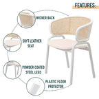 LeisureMod Ervilla Lot de 2 chaises de salle à manger en osier avec dossier en U, sièges en cuir et cadres en acier - Assise moderne pour cuisine, salle à manger, café