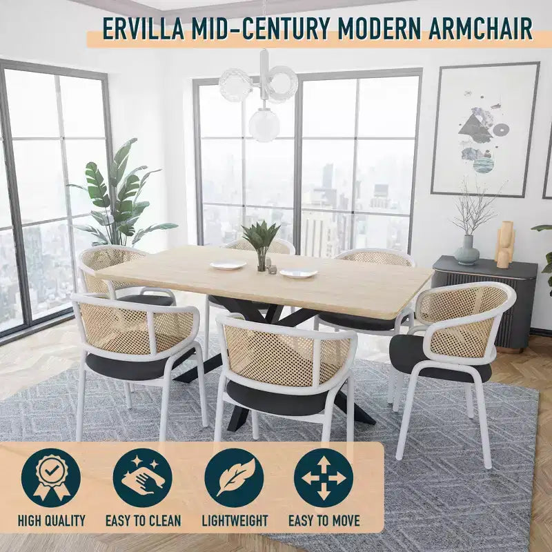 LeisureMod Ervilla Lot de 2 chaises de salle à manger en osier avec dossier en U, sièges en cuir et cadres en acier - Assise moderne pour cuisine, salle à manger, café