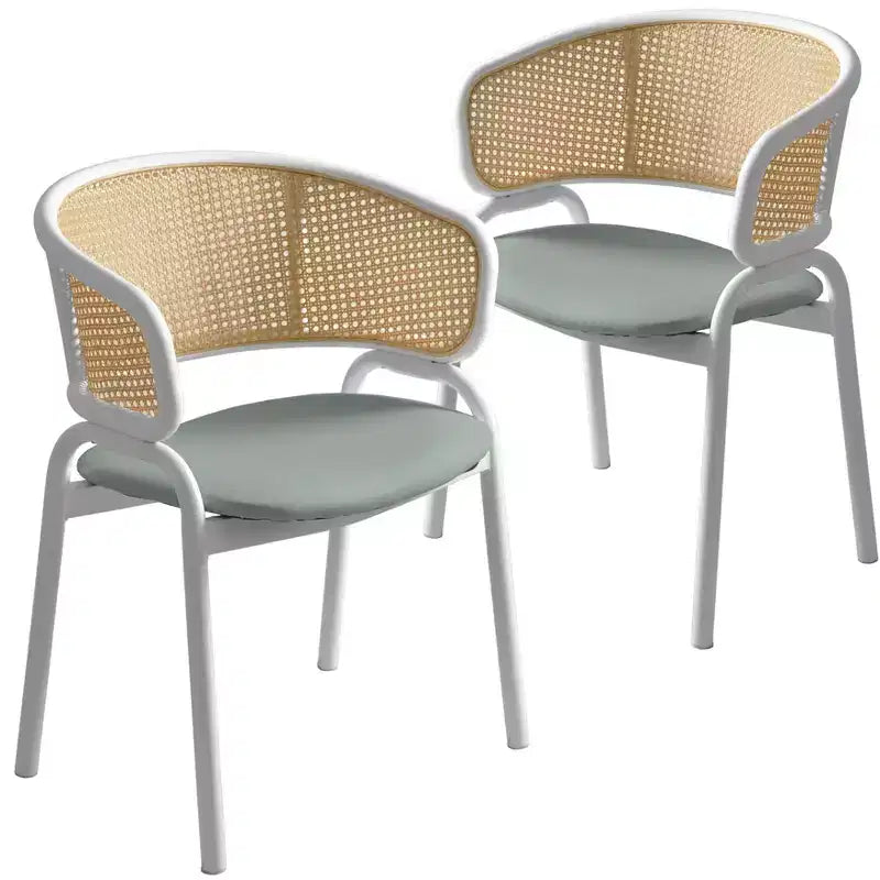 LeisureMod Ervilla Lot de 2 chaises de salle à manger en osier avec dossier en U, sièges en cuir et cadres en acier - Assise moderne pour cuisine, salle à manger, café