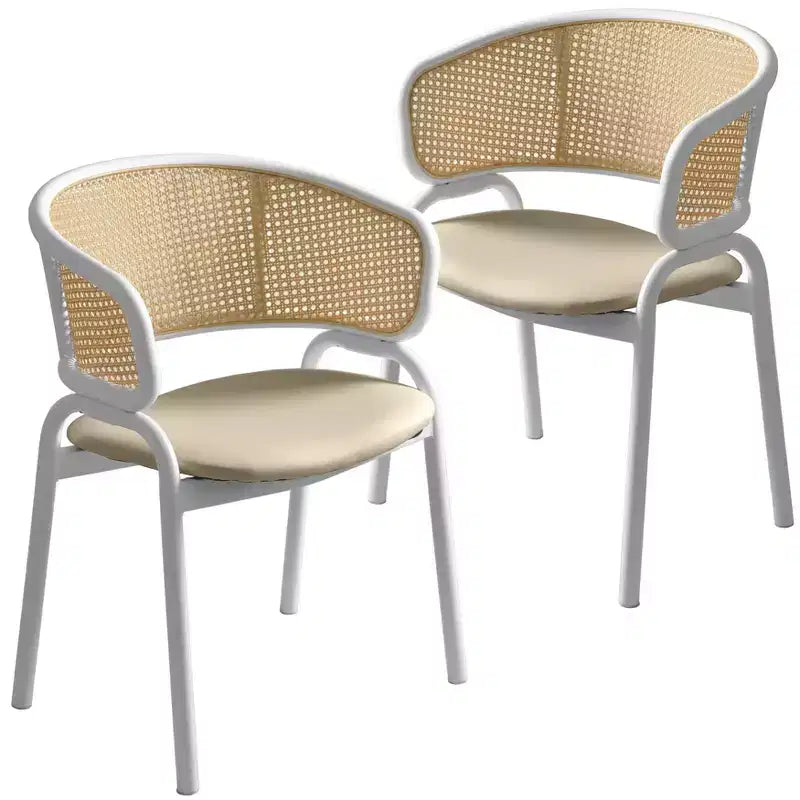 LeisureMod Ervilla Lot de 2 chaises de salle à manger en osier avec dossier en U, sièges en cuir et cadres en acier - Assise moderne pour cuisine, salle à manger, café
