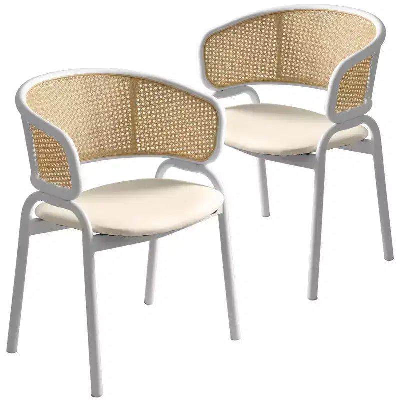LeisureMod Ervilla Lot de 2 chaises de salle à manger en osier avec dossier en U, sièges en cuir et cadres en acier - Assise moderne pour cuisine, salle à manger, café