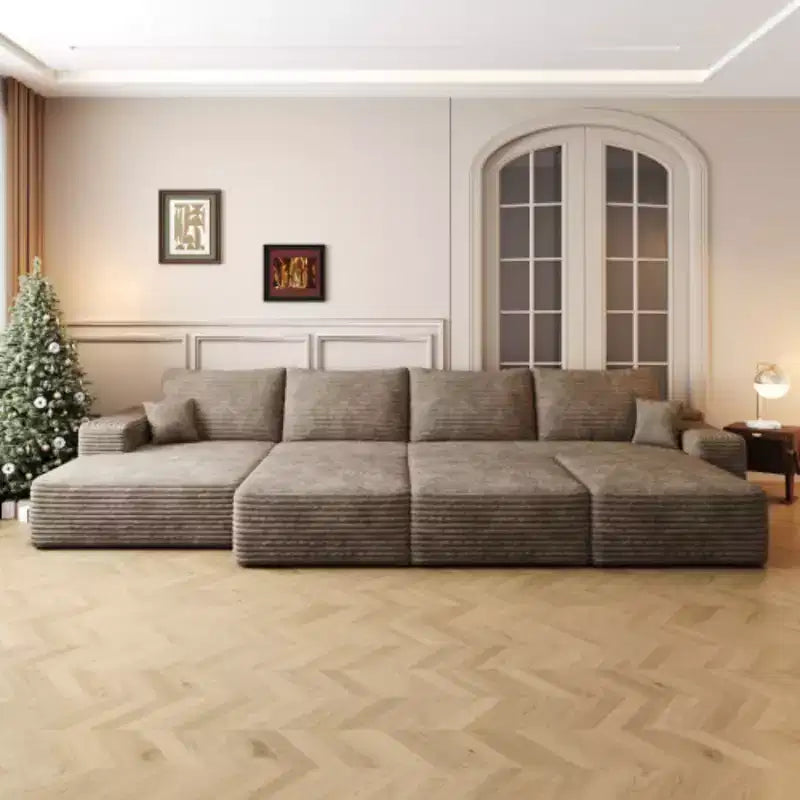 135Large size modular cloud sofa 6 seats down sofa bed apartment living room sofa ,No Assembly Required,Camel(Plush Corduroy Fabric)