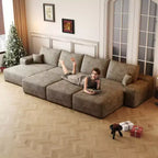 Canapé modulaire 6 places grand format, en duvet, pour appartement, salon, lit de repos, aucun assemblage requis, couleur Camel (tissu velours côtelé pelucheux)