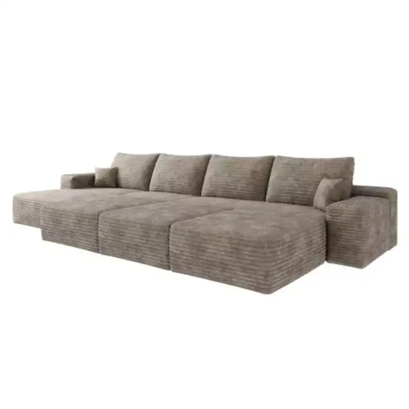 Canapé modulaire 6 places grand format, en duvet, pour appartement, salon, lit de repos, aucun assemblage requis, couleur Camel (tissu velours côtelé pelucheux)