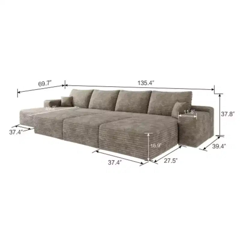 Canapé modulaire 6 places grand format, en duvet, pour appartement, salon, lit de repos, aucun assemblage requis, couleur Camel (tissu velours côtelé pelucheux)