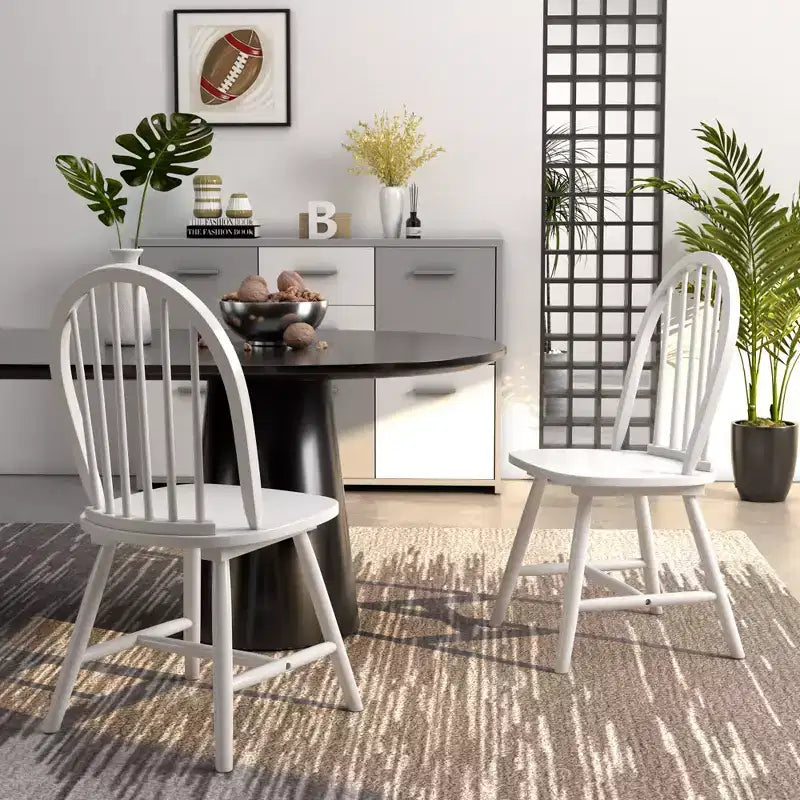 Costway Lot de 2 chaises de salle à manger vintage Windsor à dossier brochettes en bois pour cuisine Noir/Blanc