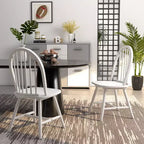 Costway Lot de 2 chaises de salle à manger vintage Windsor à dossier brochettes en bois pour cuisine Noir/Blanc
