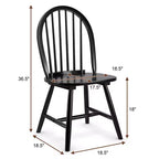 Costway Lot de 2 chaises de salle à manger vintage Windsor à dossier brochettes en bois pour cuisine Noir/Blanc