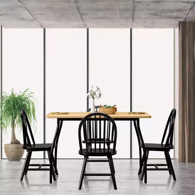 Costway Lot de 2 chaises de salle à manger vintage Windsor à dossier brochettes en bois pour cuisine Noir/Blanc