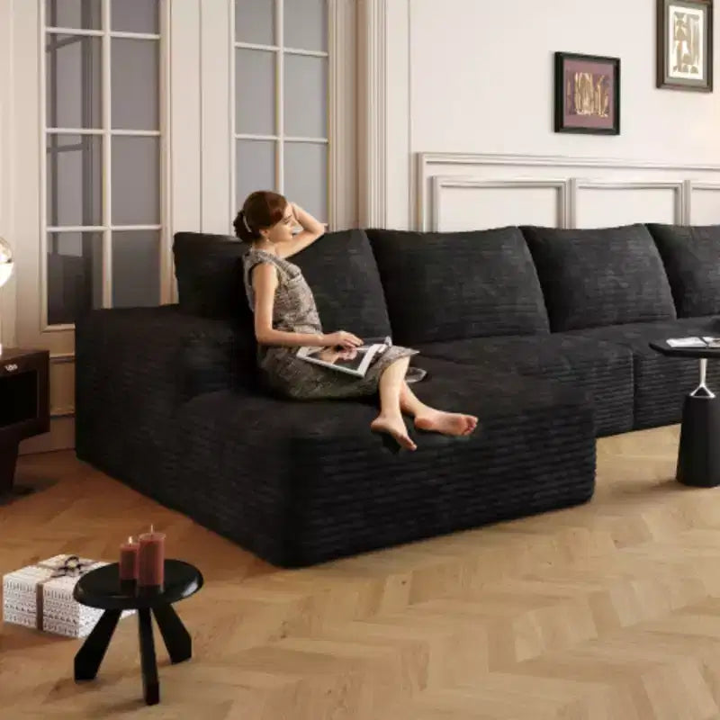 Canapé cloud avec méridienne en L, Canapé modulaire moderne avec assise profonde, Canapés rembourrés pour salon chambre noir